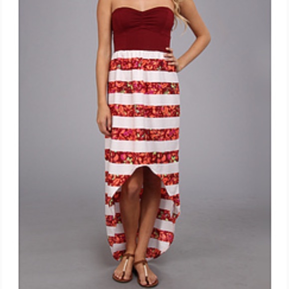 Hurley Dresses & Skirts - Hurley High-Low Red White Stripe Floral Dress